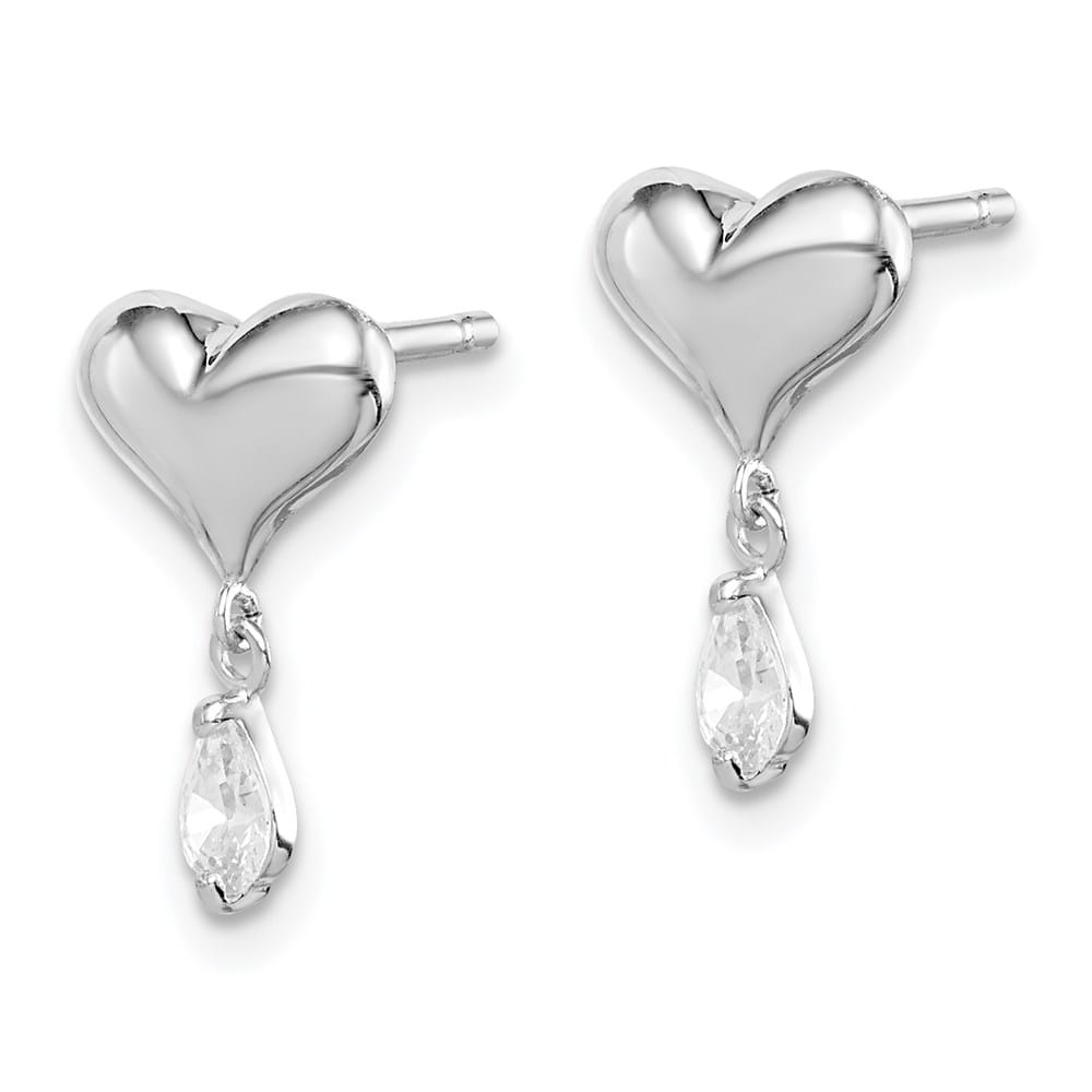 Sterling Silver Polished CZ Heart Post Dangle Earrings