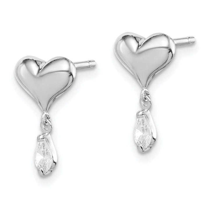 Sterling Silver Polished CZ Heart Post Dangle Earrings