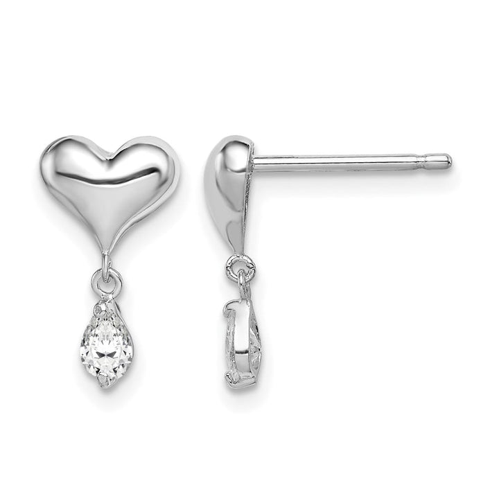 Sterling Silver Polished CZ Heart Post Dangle Earrings