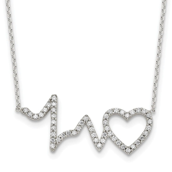 Sterling Silver Polished CZ Heartbeat 18 Inch Necklace