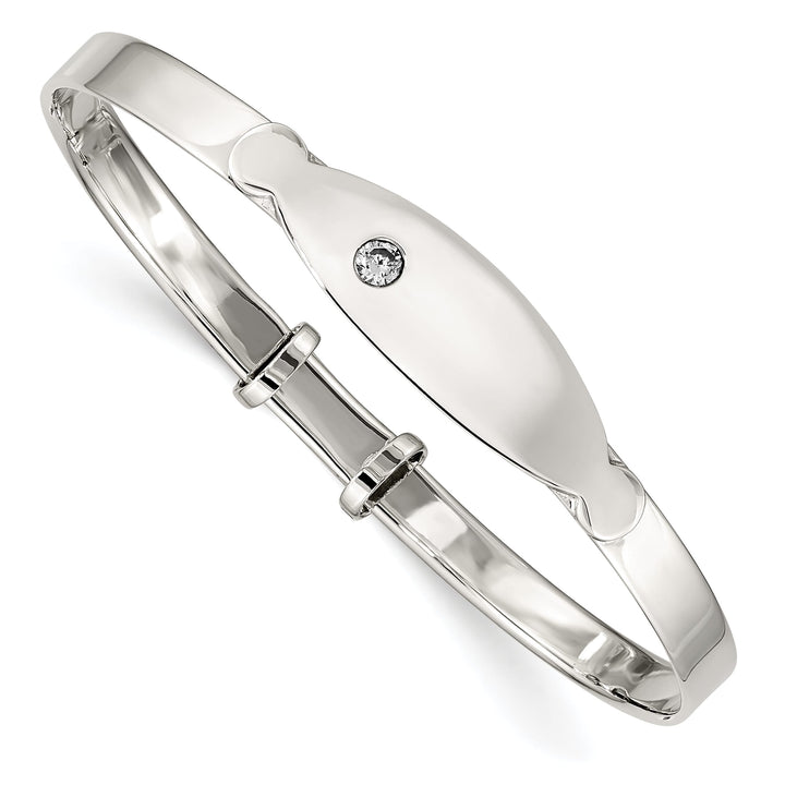 Sterling Silver Polished CZ I.D. Adjustable Baby Bangle Bracelet