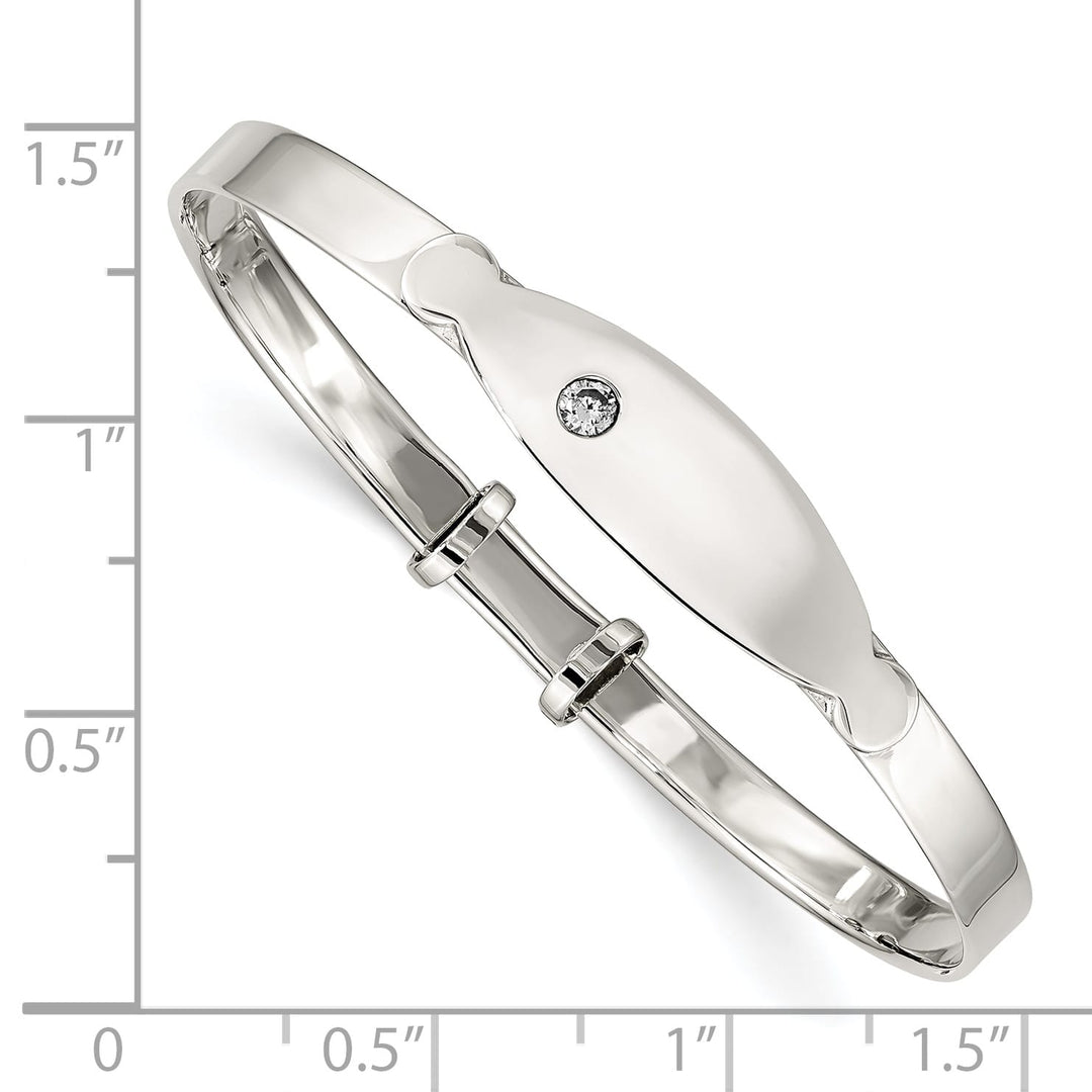 Sterling Silver Polished CZ I.D. Adjustable Baby Bangle Bracelet