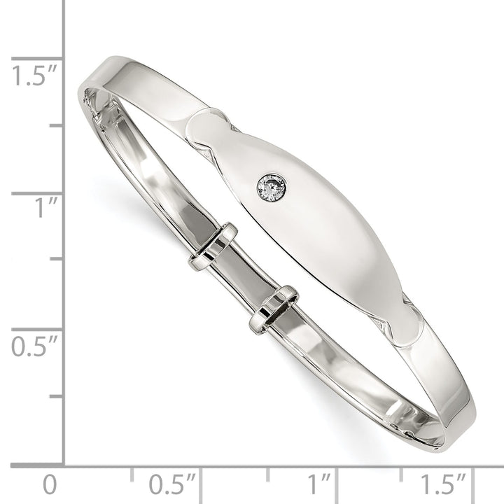 Sterling Silver Polished CZ I.D. Adjustable Baby Bangle Bracelet