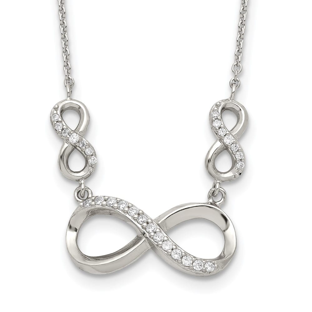 Sterling Silver Polished CZ Infinity Symbol 18 Inch 27mm Necklace