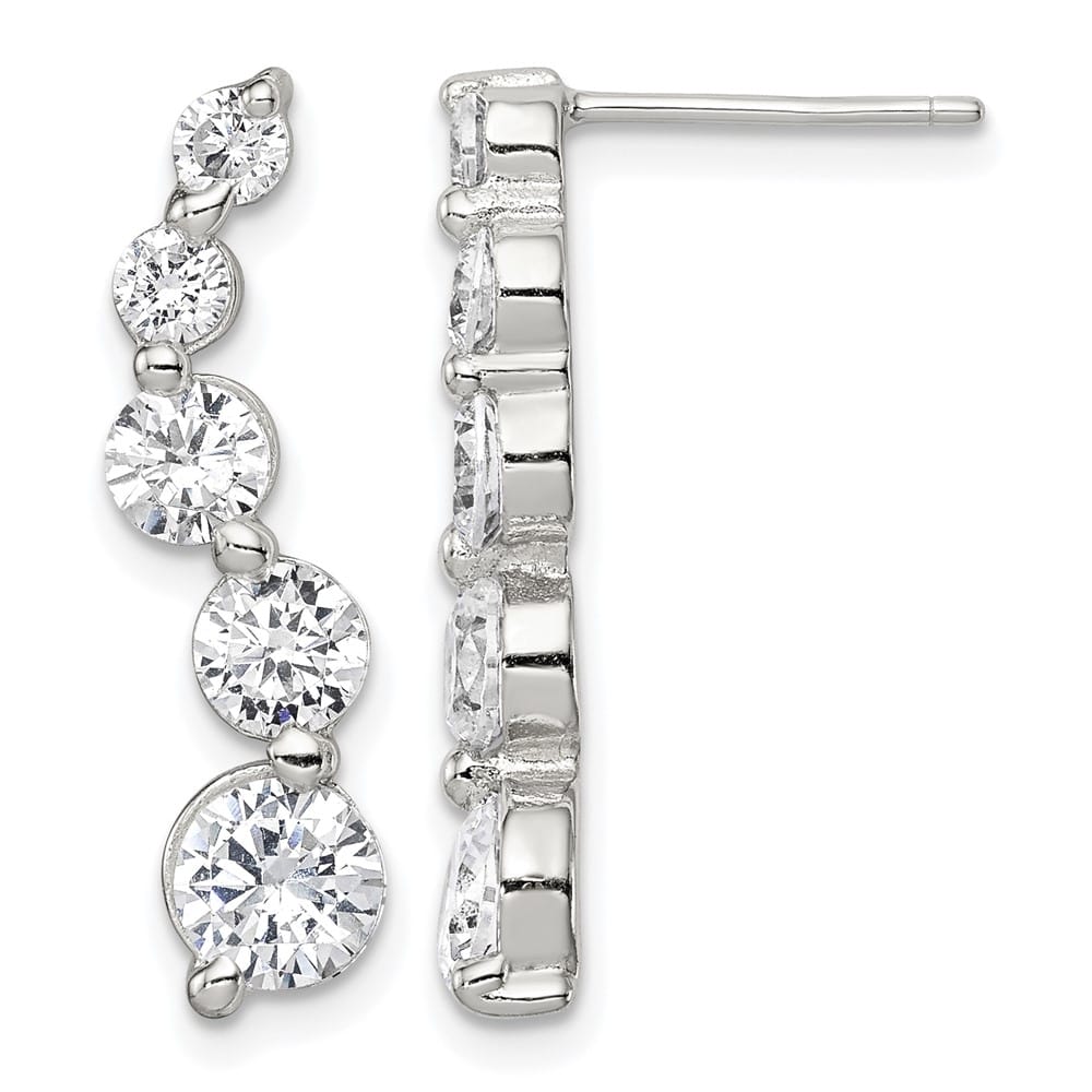 Sterling Silver Polished CZ Journey Post Earrings, view 1 of 4
