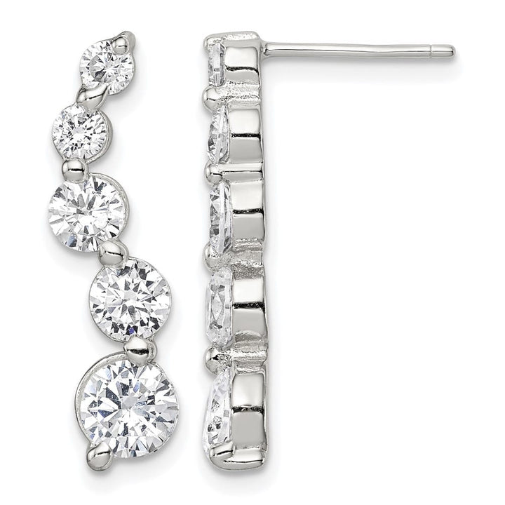 Sterling Silver Polished CZ Journey Post Earrings, view 1 of 4