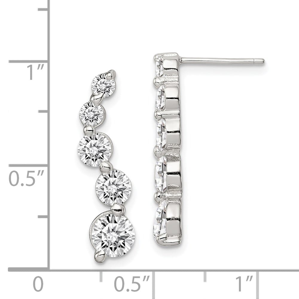 Sterling Silver Polished CZ Journey Post Earrings, view 4 of 4