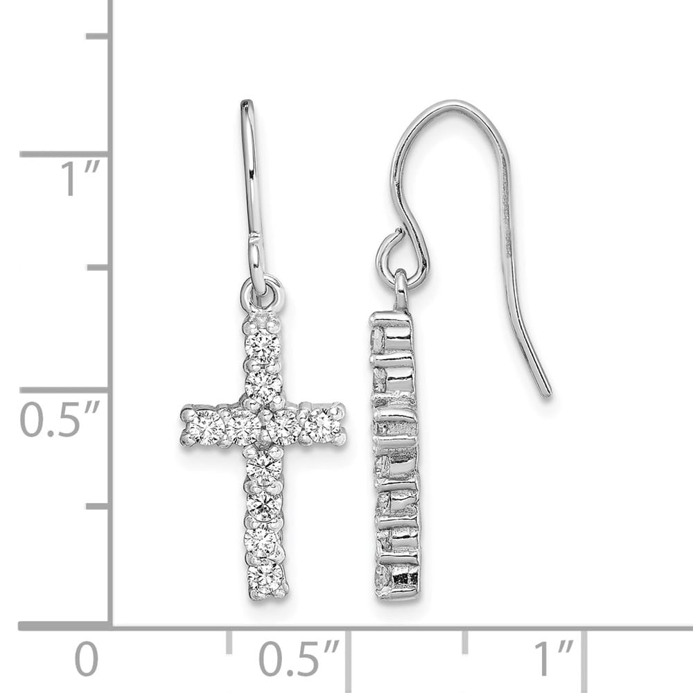 Sterling Silver Polished CZ Latin Cross Dangle Earrings, view 4 of 4