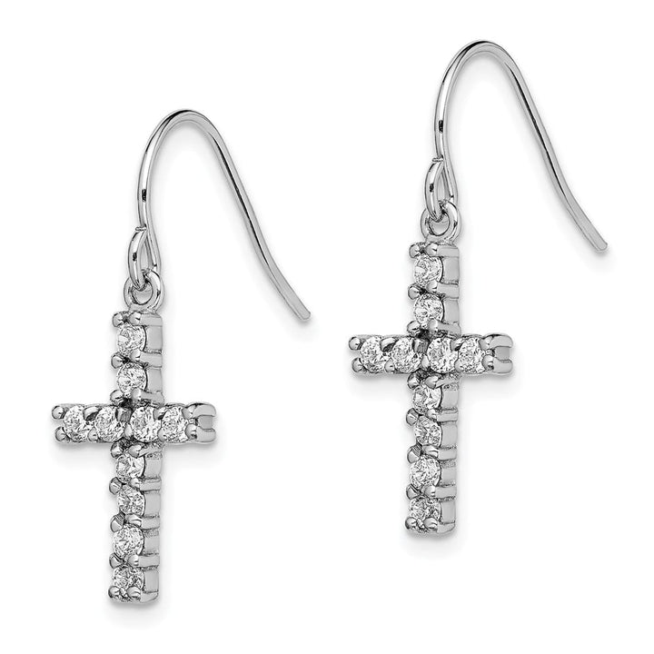 Sterling Silver Polished CZ Latin Cross Dangle Earrings, view 2 of 4