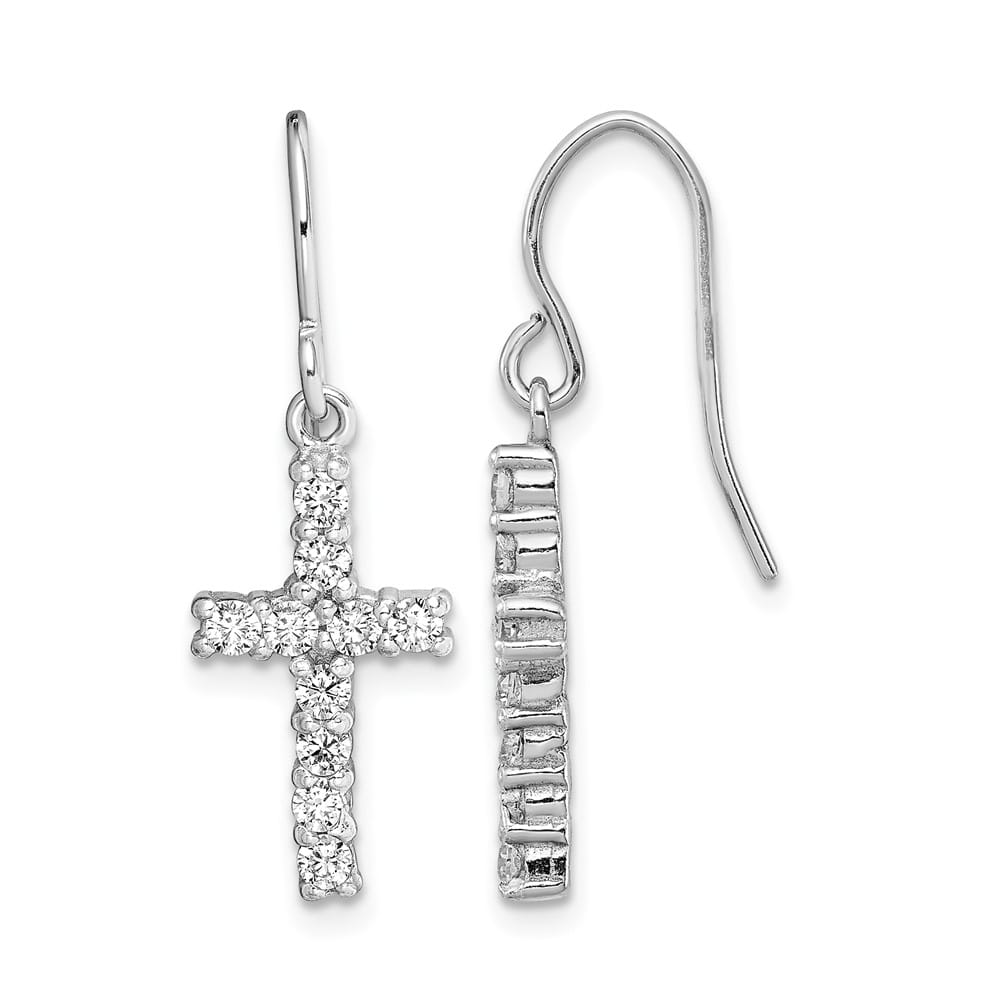 Sterling Silver Polished CZ Latin Cross Dangle Earrings, view 1 of 4