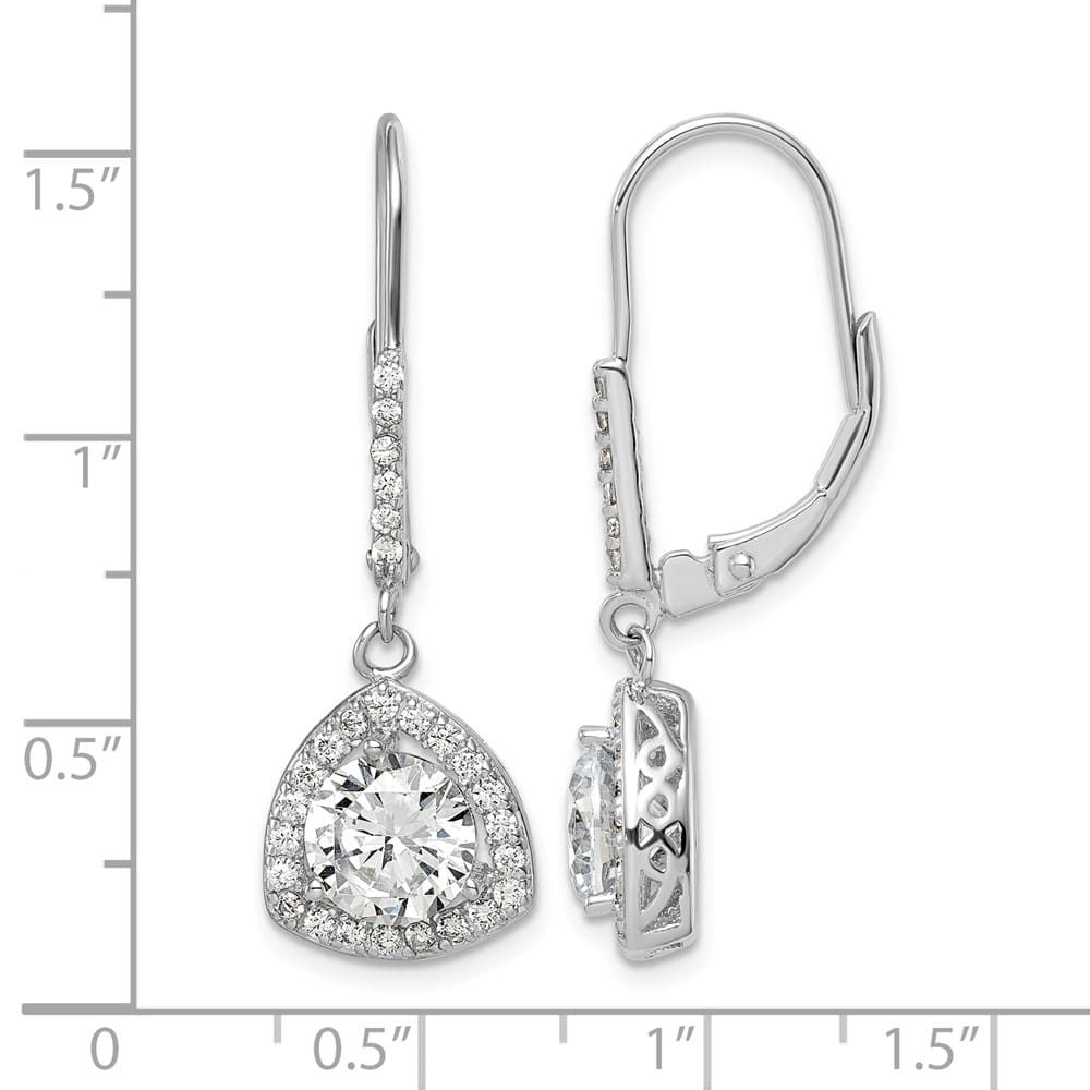 Sterling Silver Polished CZ Leverback 32 x 12 mm Earrings, view 4 of 4
