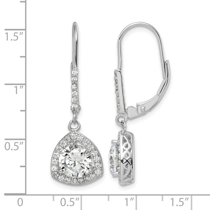 Sterling Silver Polished CZ Leverback 32 x 12 mm Earrings, view 4 of 4