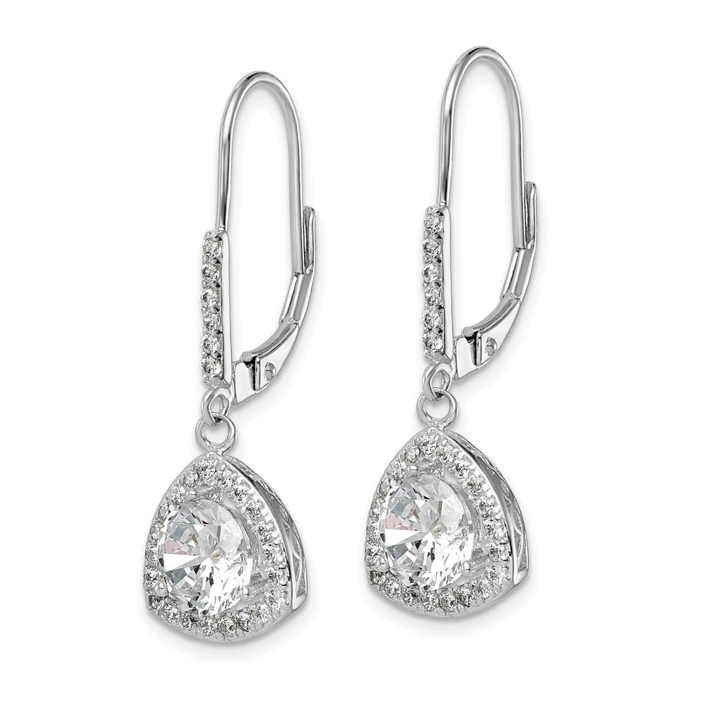 Sterling Silver Polished CZ Leverback 32 x 12 mm Earrings, view 2 of 4