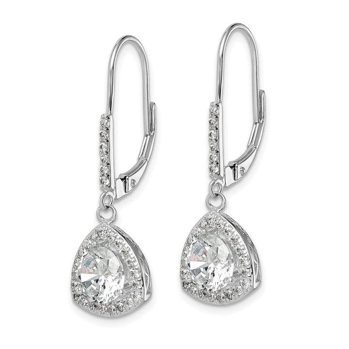 Sterling Silver Polished CZ Leverback 32 x 12 mm Earrings, view 2 of 4