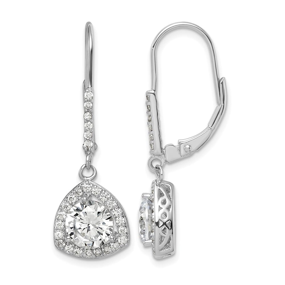 Sterling Silver Polished CZ Leverback 32 x 12 mm Earrings, view 1 of 4