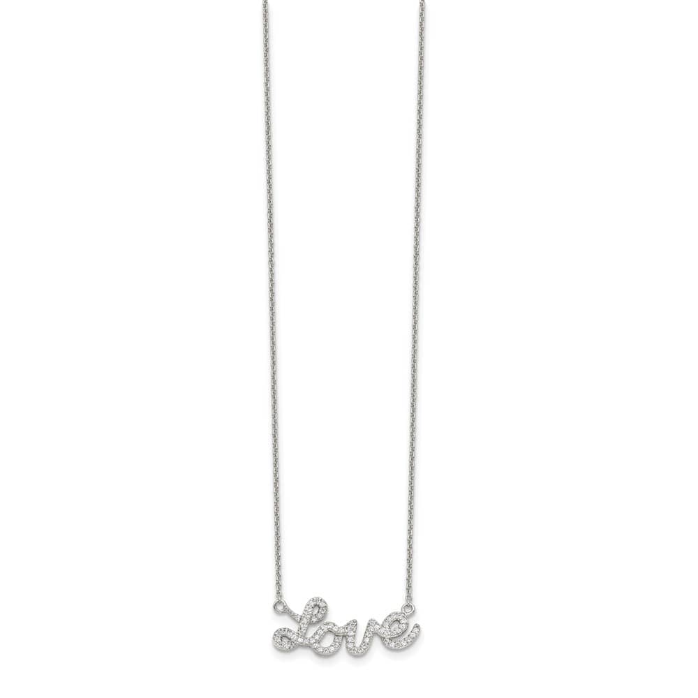 Sterling Silver Polished CZ LOVE 18 Inch Necklace