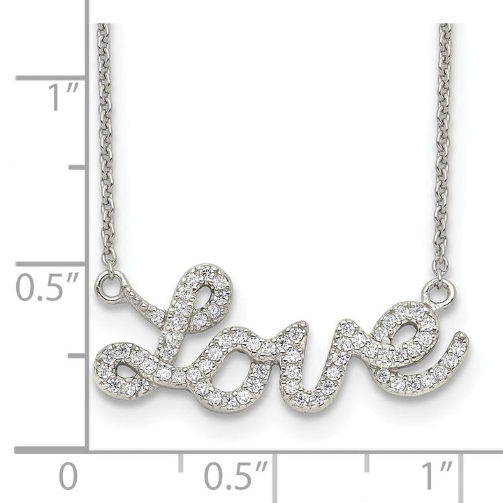 Sterling Silver Polished CZ LOVE 18 Inch Necklace