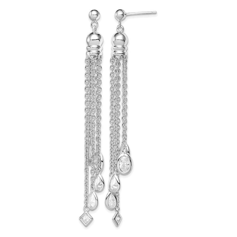 Sterling Silver Polished CZ & Multi-Chain Post Dangle Earrings, view 1 of 4