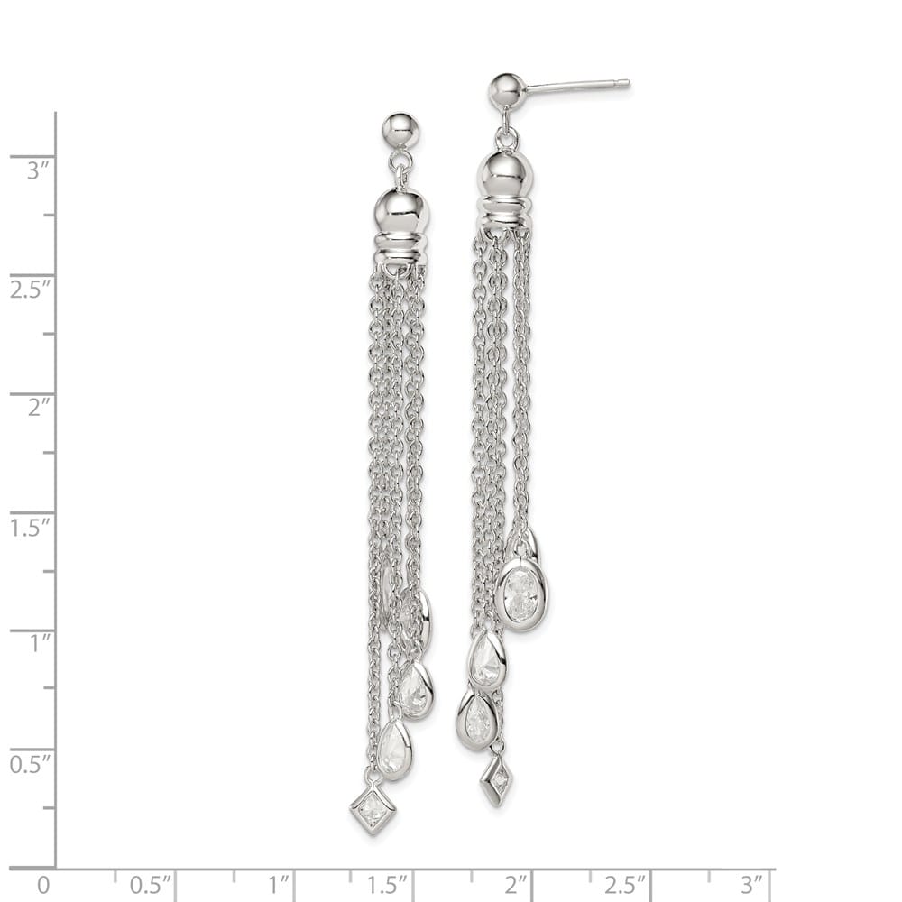 Sterling Silver Polished CZ & Multi-Chain Post Dangle Earrings, view 4 of 4