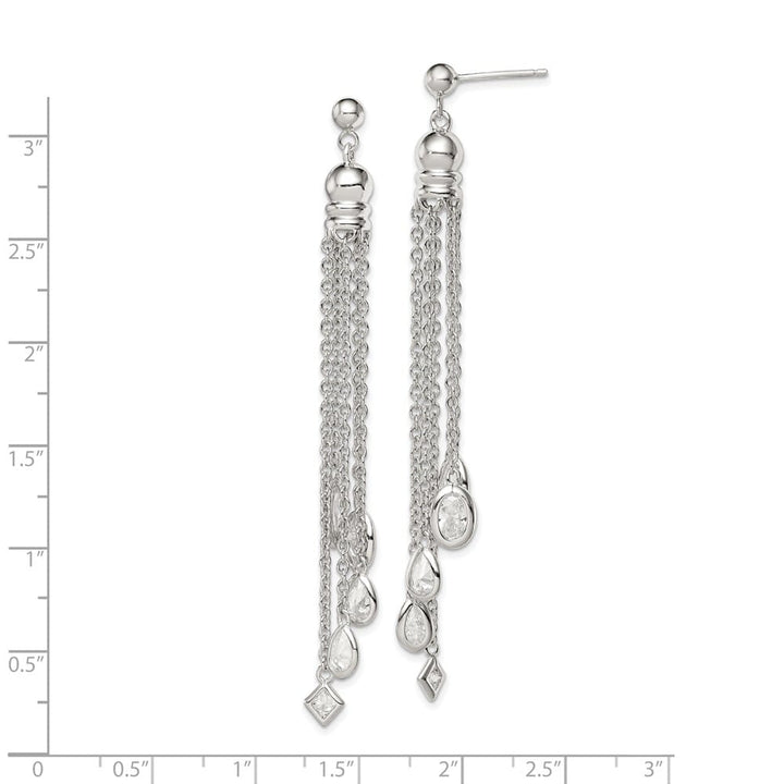Sterling Silver Polished CZ & Multi-Chain Post Dangle Earrings, view 4 of 4