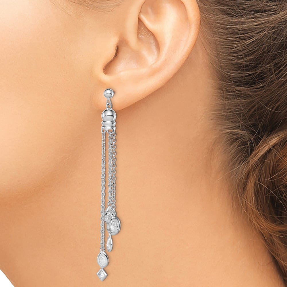 Sterling Silver Polished CZ & Multi-Chain Post Dangle Earrings, view 3 of 4