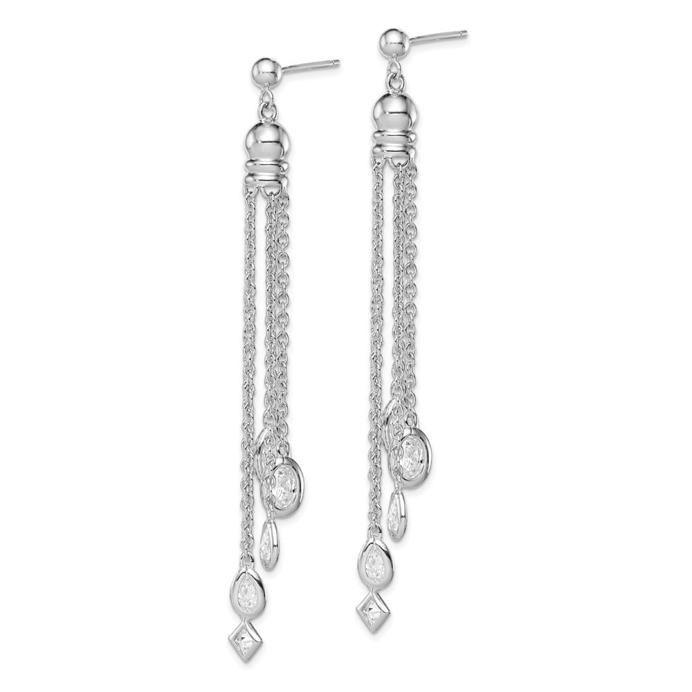 Sterling Silver Polished CZ & Multi-Chain Post Dangle Earrings, view 2 of 4