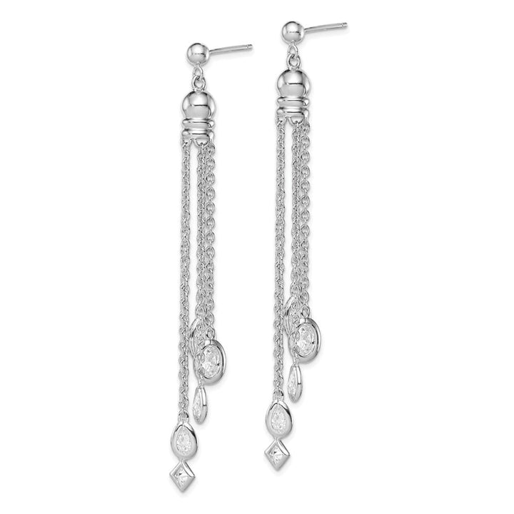 Sterling Silver Polished CZ & Multi-Chain Post Dangle Earrings, view 2 of 4