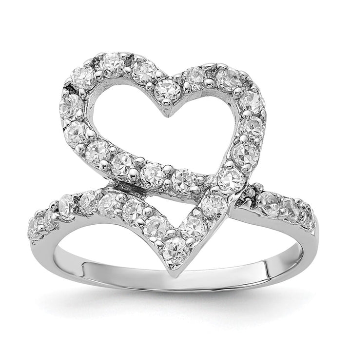 Sterling Silver Polished CZ Open Heart Ring Ladies Stock Size 6 Ring Are Refundable