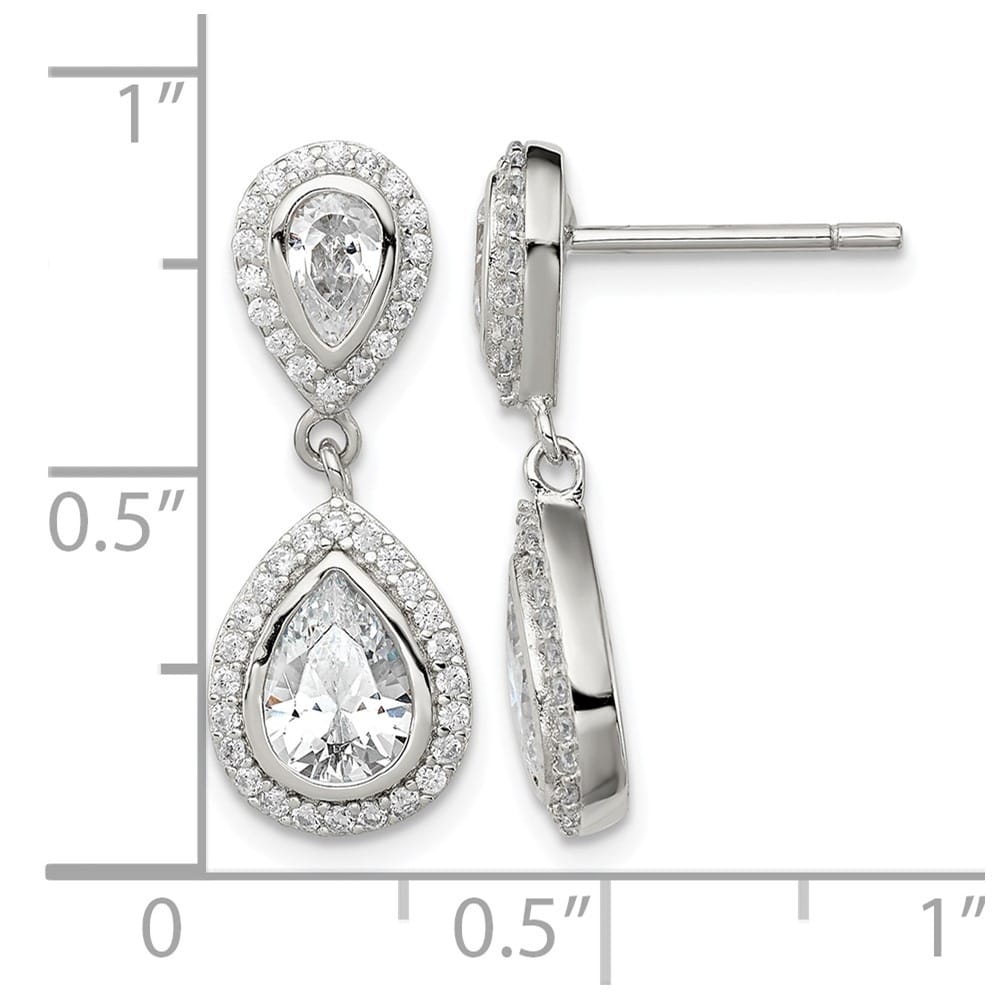Sterling Silver Polished CZ Pear Halo Post Dangle Earrings, view 4 of 4