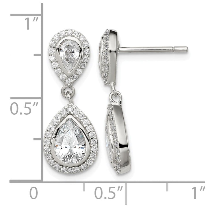 Sterling Silver Polished CZ Pear Halo Post Dangle Earrings, view 4 of 4