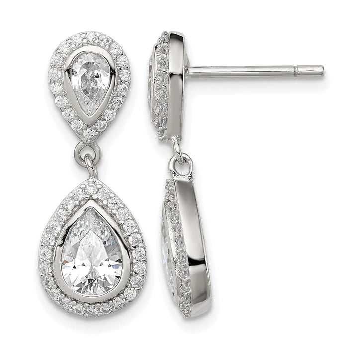 Sterling Silver Polished CZ Pear Halo Post Dangle Earrings, view 1 of 4
