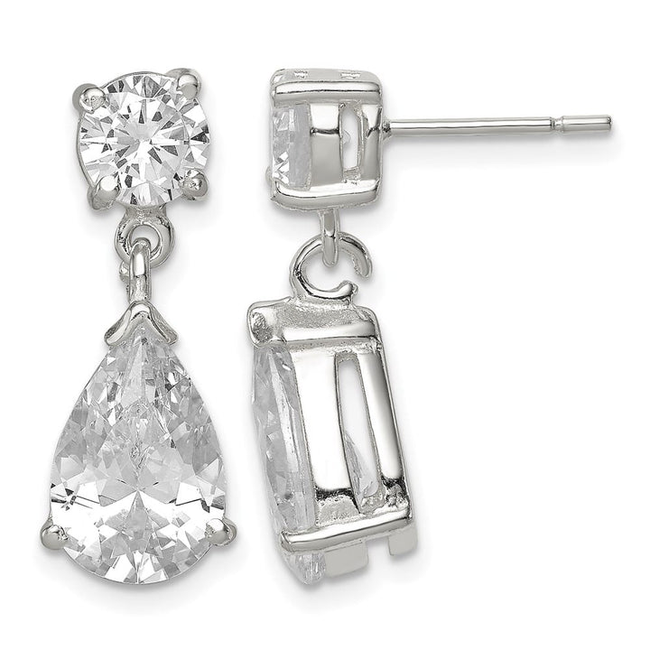 Sterling Silver Polished CZ Pear Shaped Post Dangle Earrings, view 1 of 4
