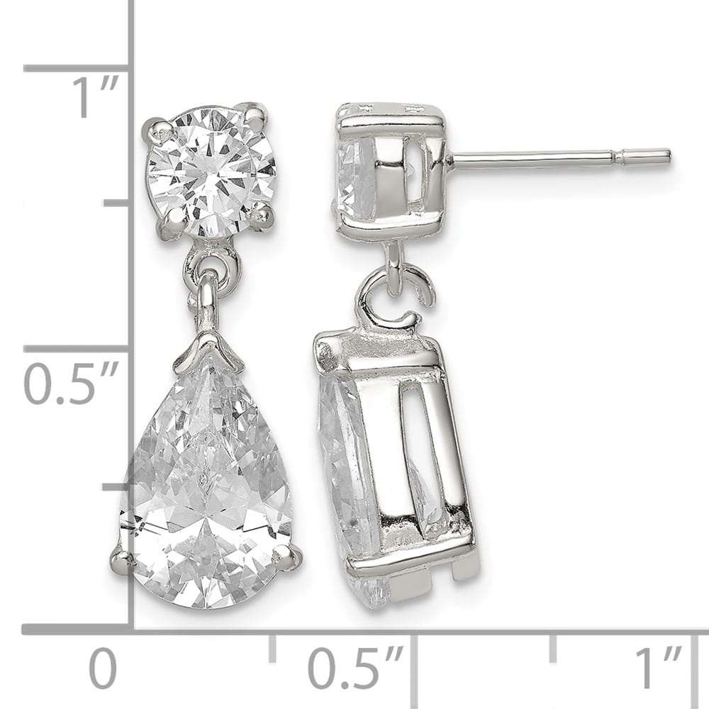 Sterling Silver Polished CZ Pear Shaped Post Dangle Earrings, view 4 of 4