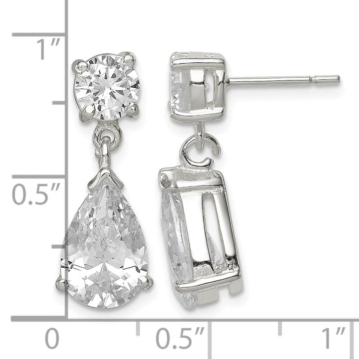 Sterling Silver Polished CZ Pear Shaped Post Dangle Earrings, view 4 of 4