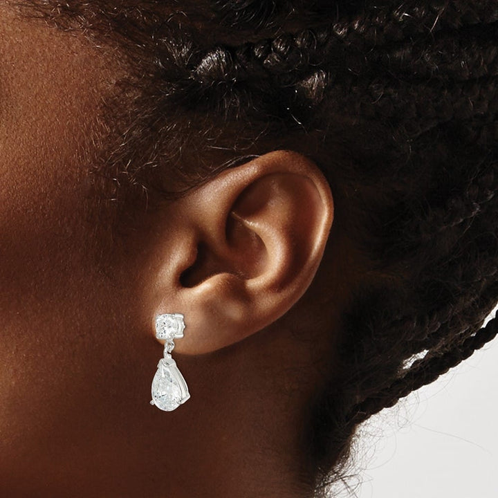 Sterling Silver Polished CZ Pear Shaped Post Dangle Earrings, view 3 of 4