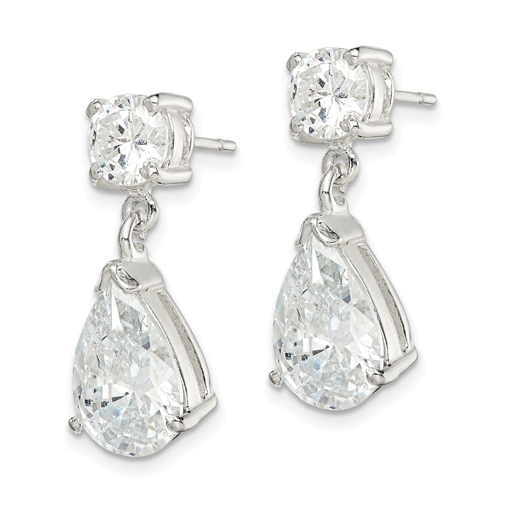 Sterling Silver Polished CZ Pear Shaped Post Dangle Earrings, view 2 of 4