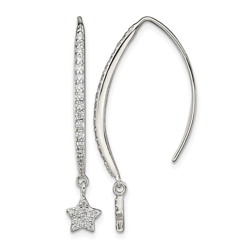 Sterling Silver Polished CZ Star Threader Earrings, view 1 of 4