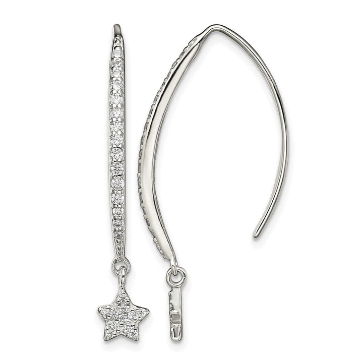 Sterling Silver Polished CZ Star Threader Earrings, view 1 of 4