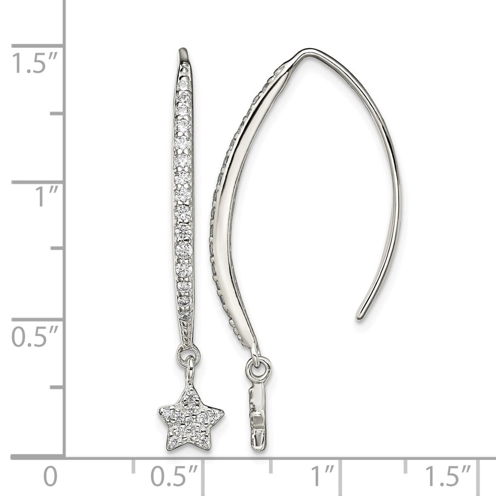 Sterling Silver Polished CZ Star Threader Earrings, view 4 of 4