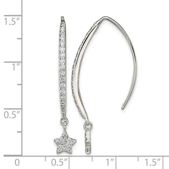 Sterling Silver Polished CZ Star Threader Earrings, view 4 of 4