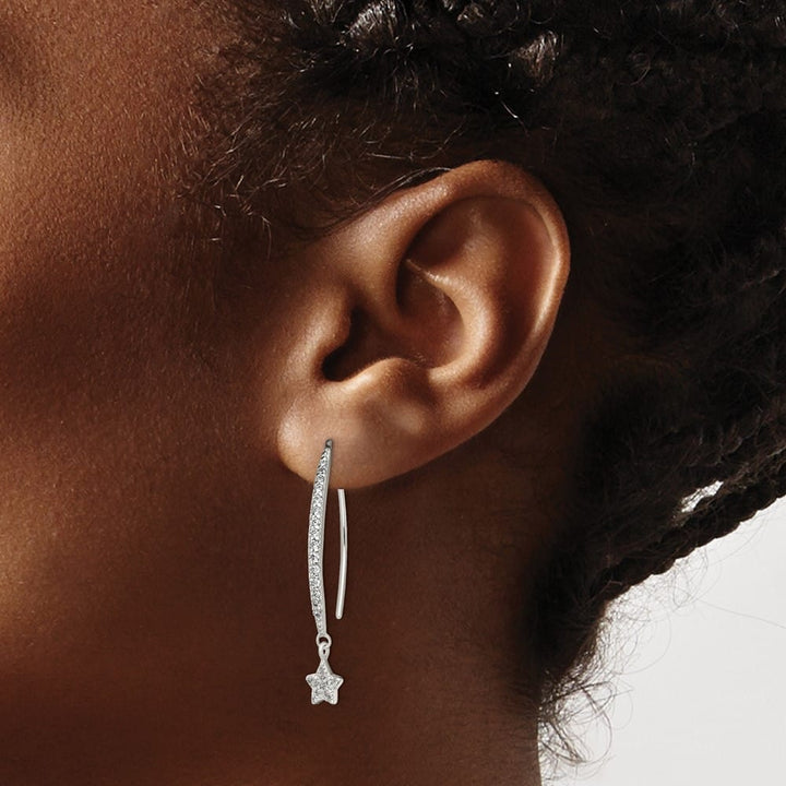 Sterling Silver Polished CZ Star Threader Earrings, view 3 of 4