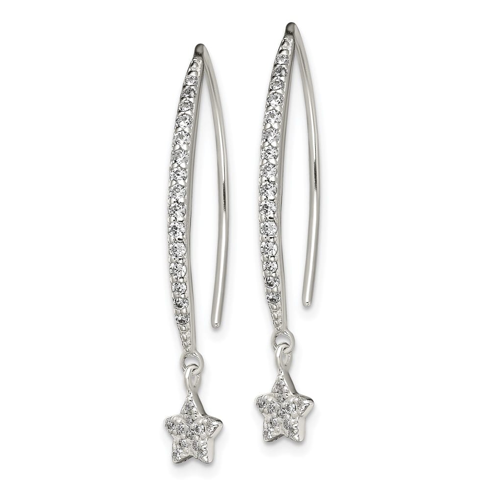 Sterling Silver Polished CZ Star Threader Earrings, view 2 of 4