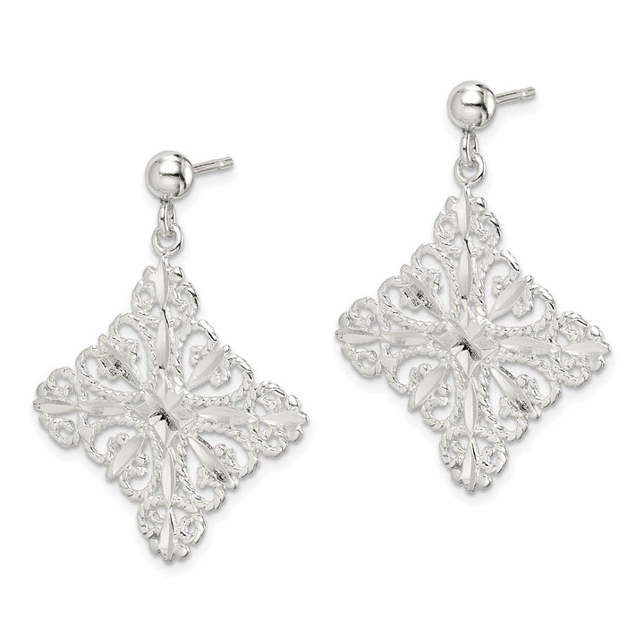 Sterling Silver Polished & D.C. Filigree Square Post Dangle Earrings, view 2 of 4
