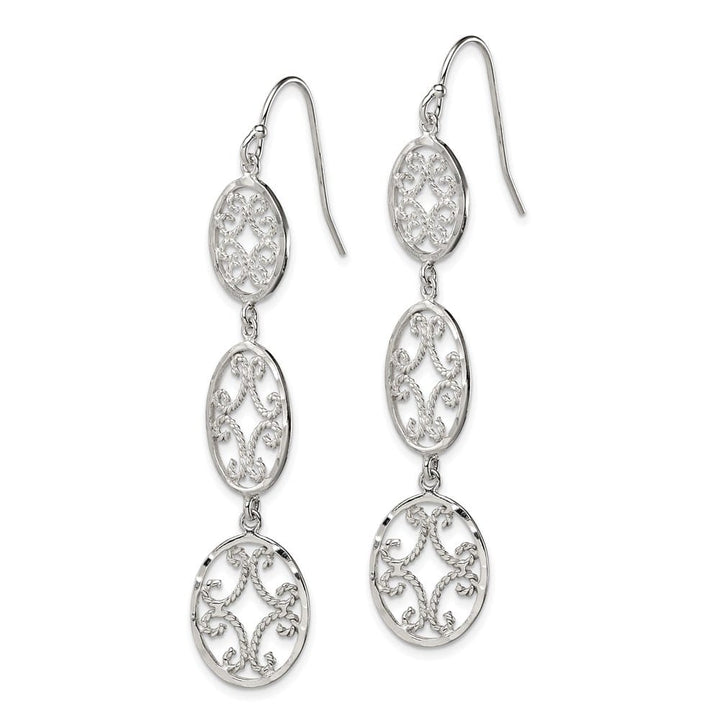 Sterling Silver Polished D.C. Filigree Triple Oval Dangle Earrings, view 2 of 4