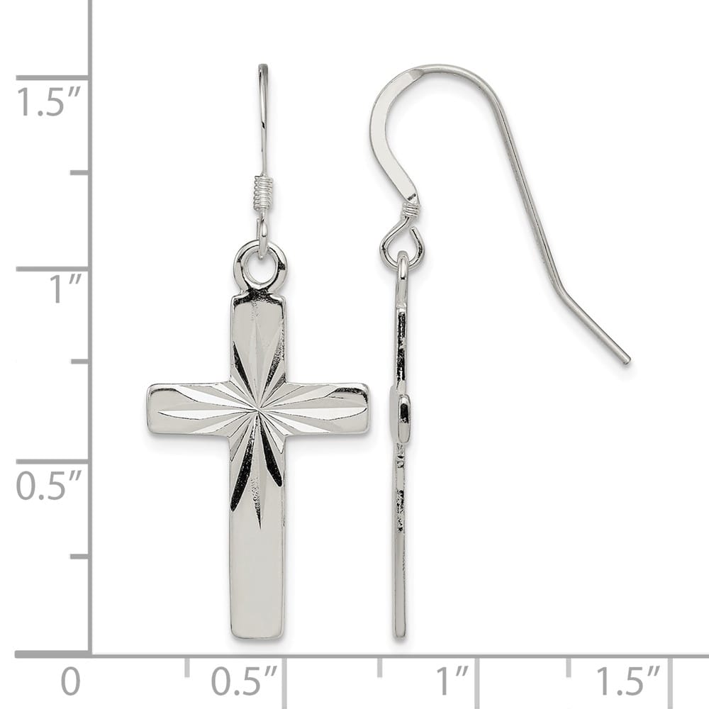 Sterling Silver Polished & D.C. Latin Cross Dangle Earrings, view 4 of 4