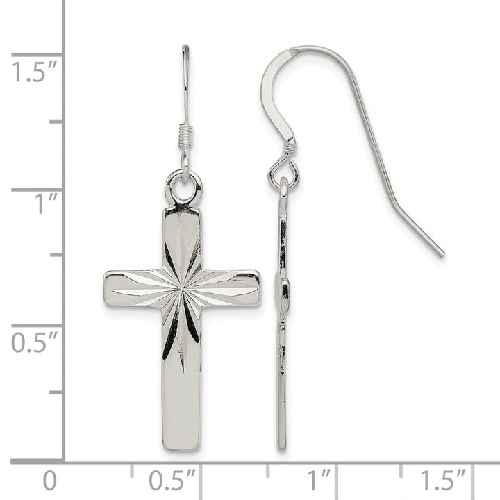 Sterling Silver Polished & D.C. Latin Cross Dangle Earrings, view 4 of 4