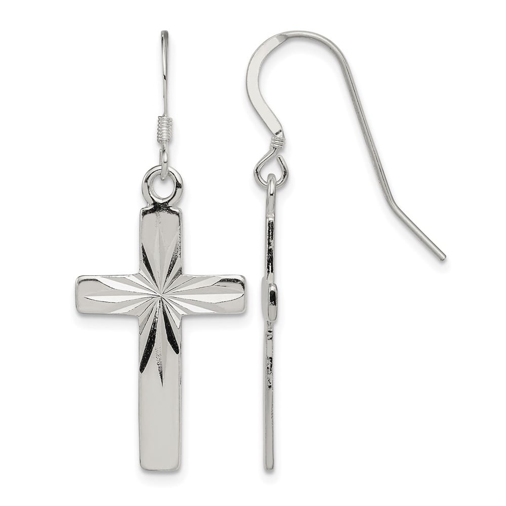 Sterling Silver Polished & D.C. Latin Cross Dangle Earrings, view 1 of 4