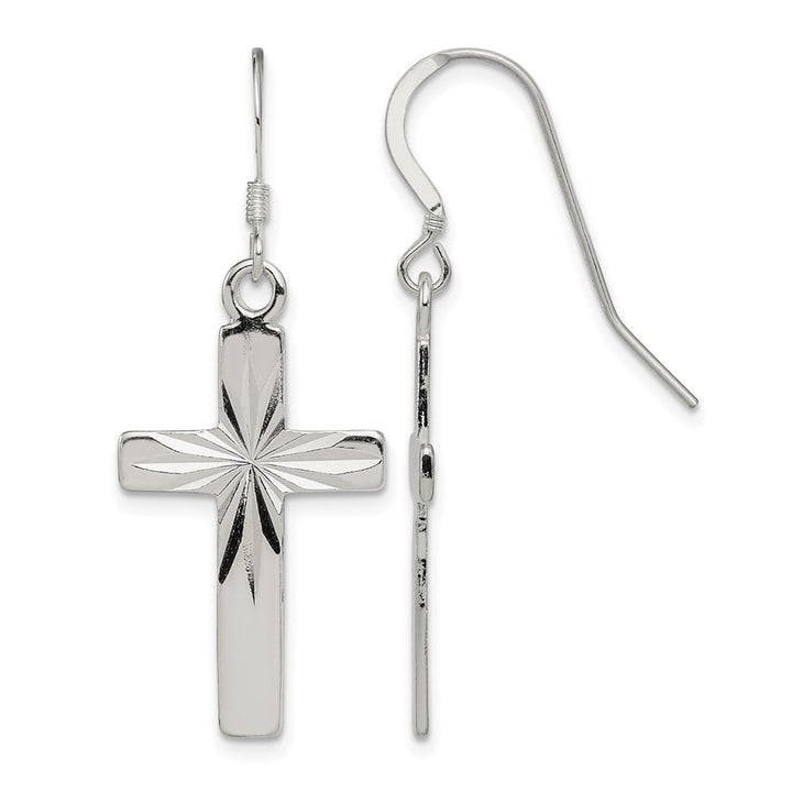 Sterling Silver Polished & D.C. Latin Cross Dangle Earrings, view 1 of 4