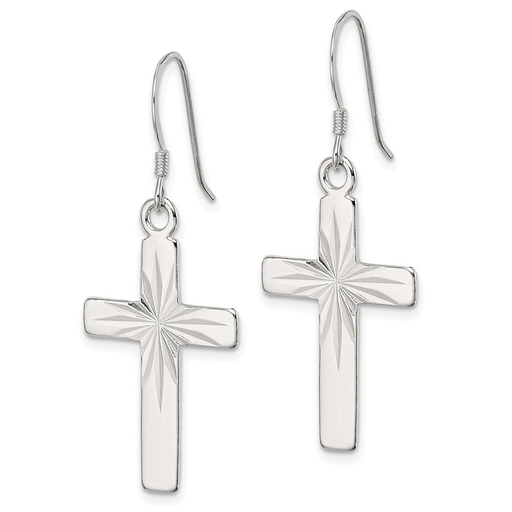 Sterling Silver Polished & D.C. Latin Cross Dangle Earrings, view 2 of 4