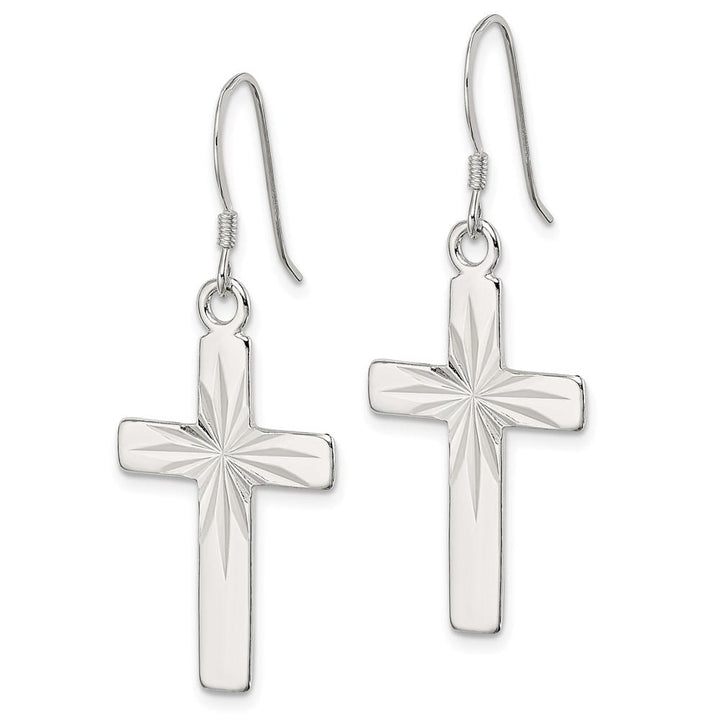 Sterling Silver Polished & D.C. Latin Cross Dangle Earrings, view 2 of 4